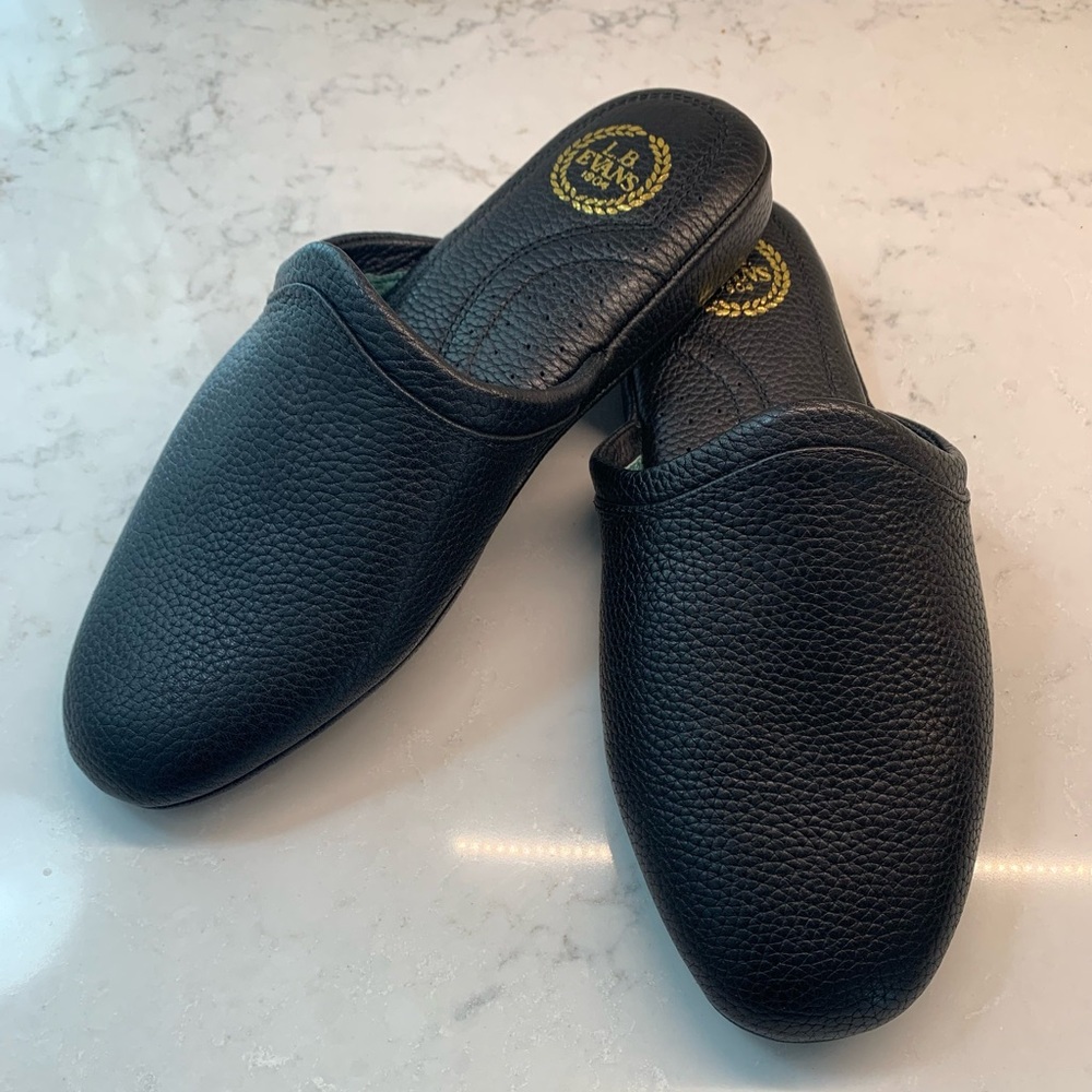 NEW LB Evans Black Leather Aristocrat Smoking Comfort Men's Slippers Size 9